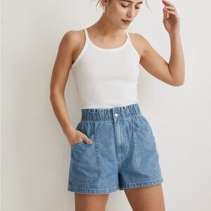 Denim Pull-On Paperbag Utility Shorts in Arcwood Wash